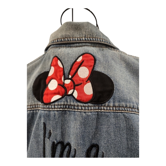 DISNEY Member Of The Minnie Mouse Club Denim Jacket Women Large Faded Embroider - Picture 10 of 12